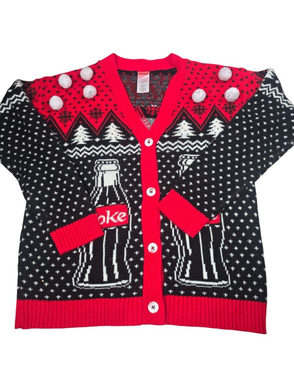 Coca-Cola Small Holiday Bear Christmas Sweater Cardigan Red/Black
